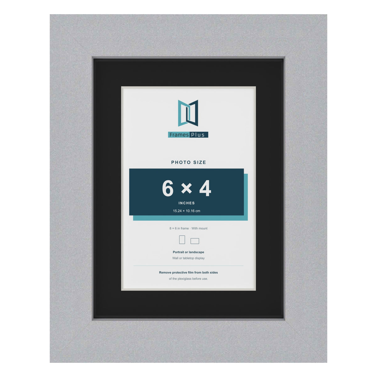Silver 8 x 6 inch picture frame with a black mount for a 6 x 4 inch photo