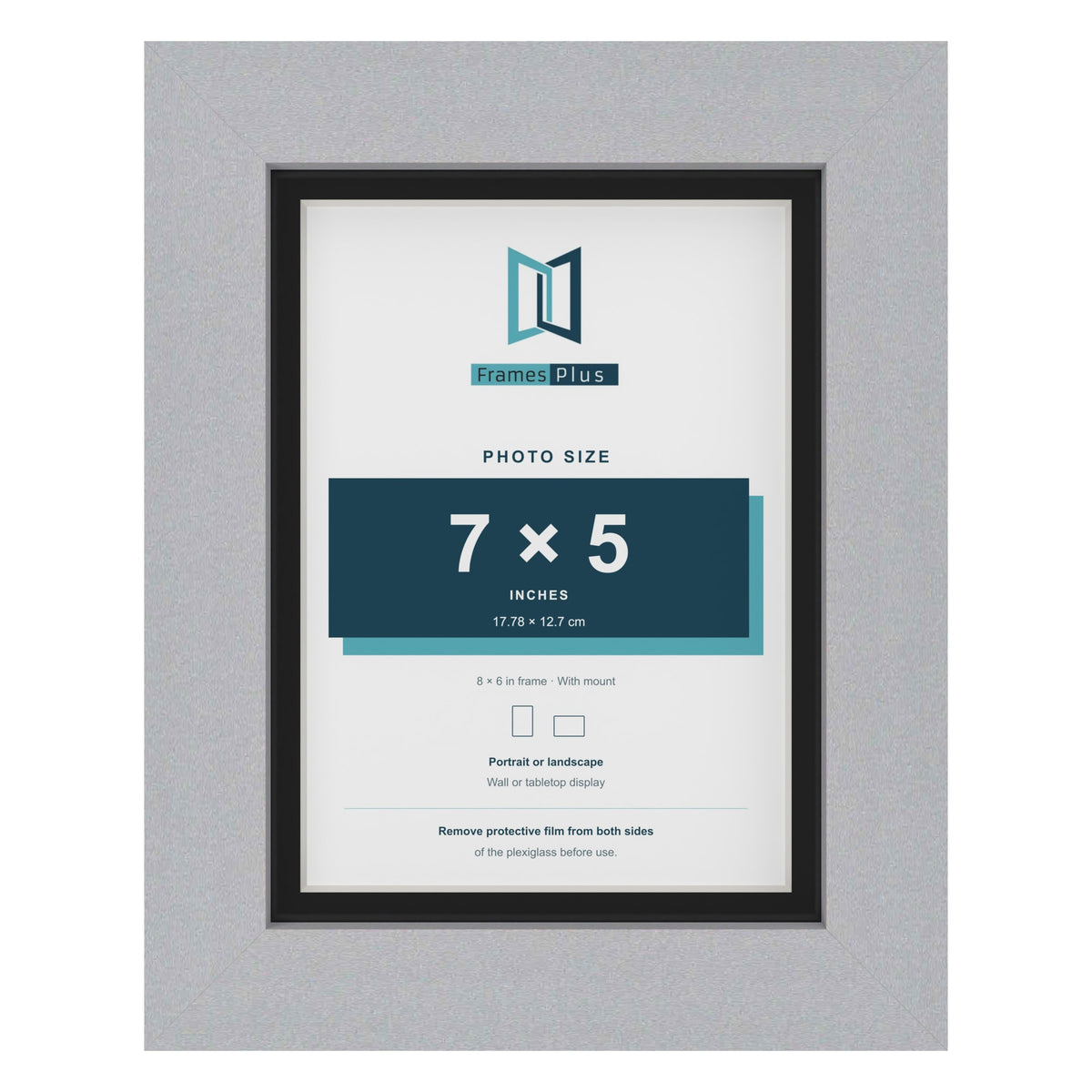 Silver 8 x 6 inch picture frame with a black mount for a 7 x 5 inch photo
