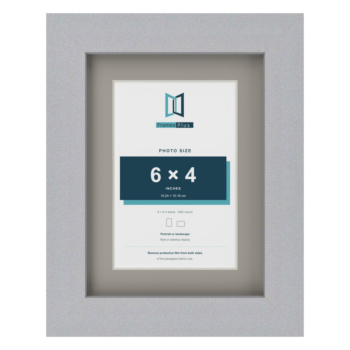 Silver 8 x 6 inch picture frame with a Dawn Grey mount for a 6 x 4 inch photo