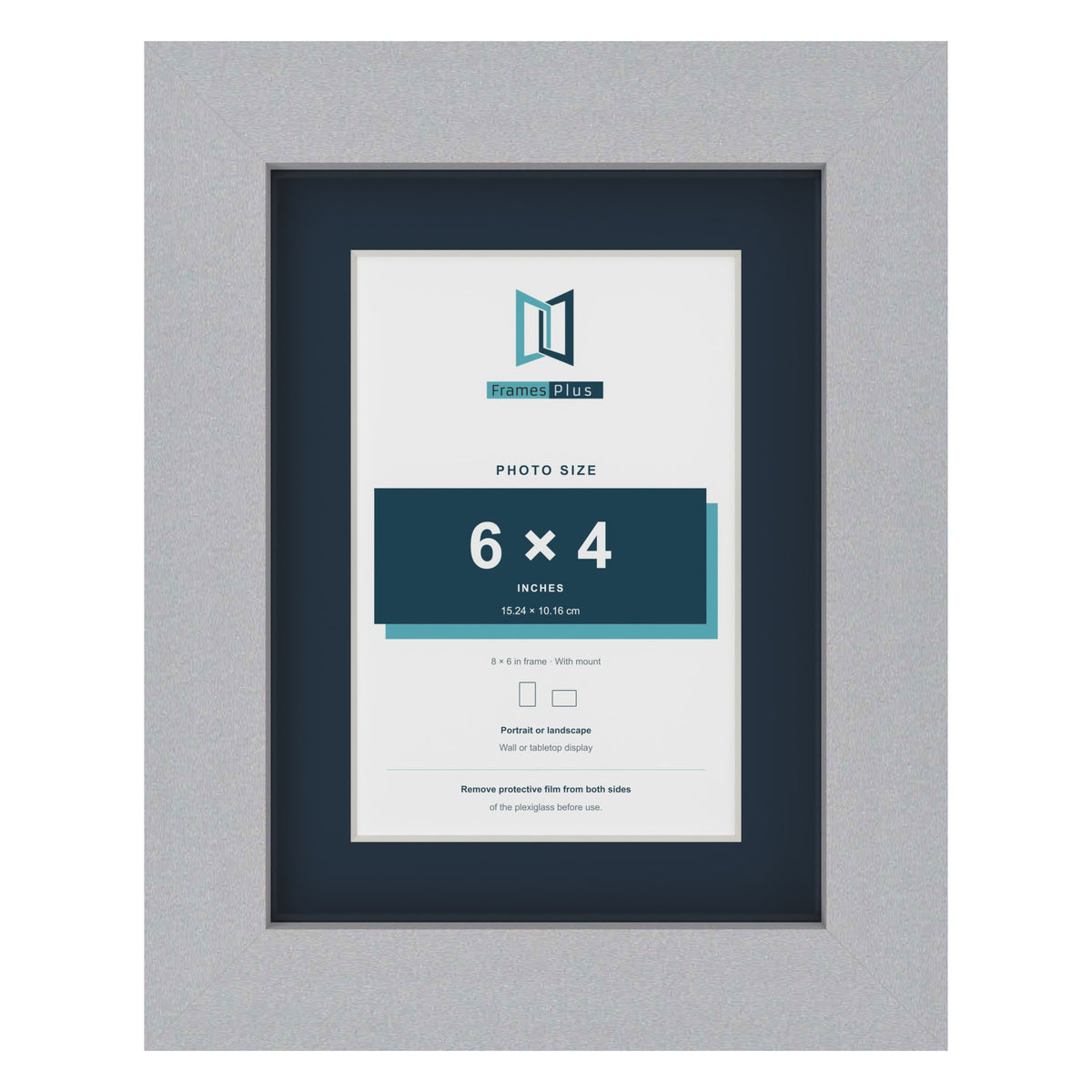 Silver 8 x 6 inch picture frame with a Pacific Blue mount for a 6 x 4 inch photo