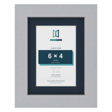 Silver 8 x 6 inch picture frame with a Pacific Blue mount for a 6 x 4 inch photo
