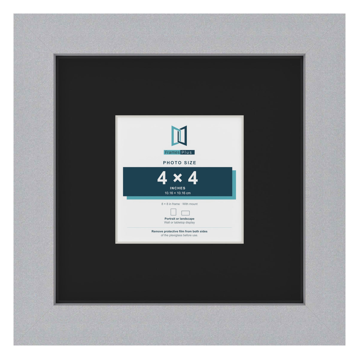 Silver 8 x 8 inch picture frame with a black mount for a 4 x 4 inch photo