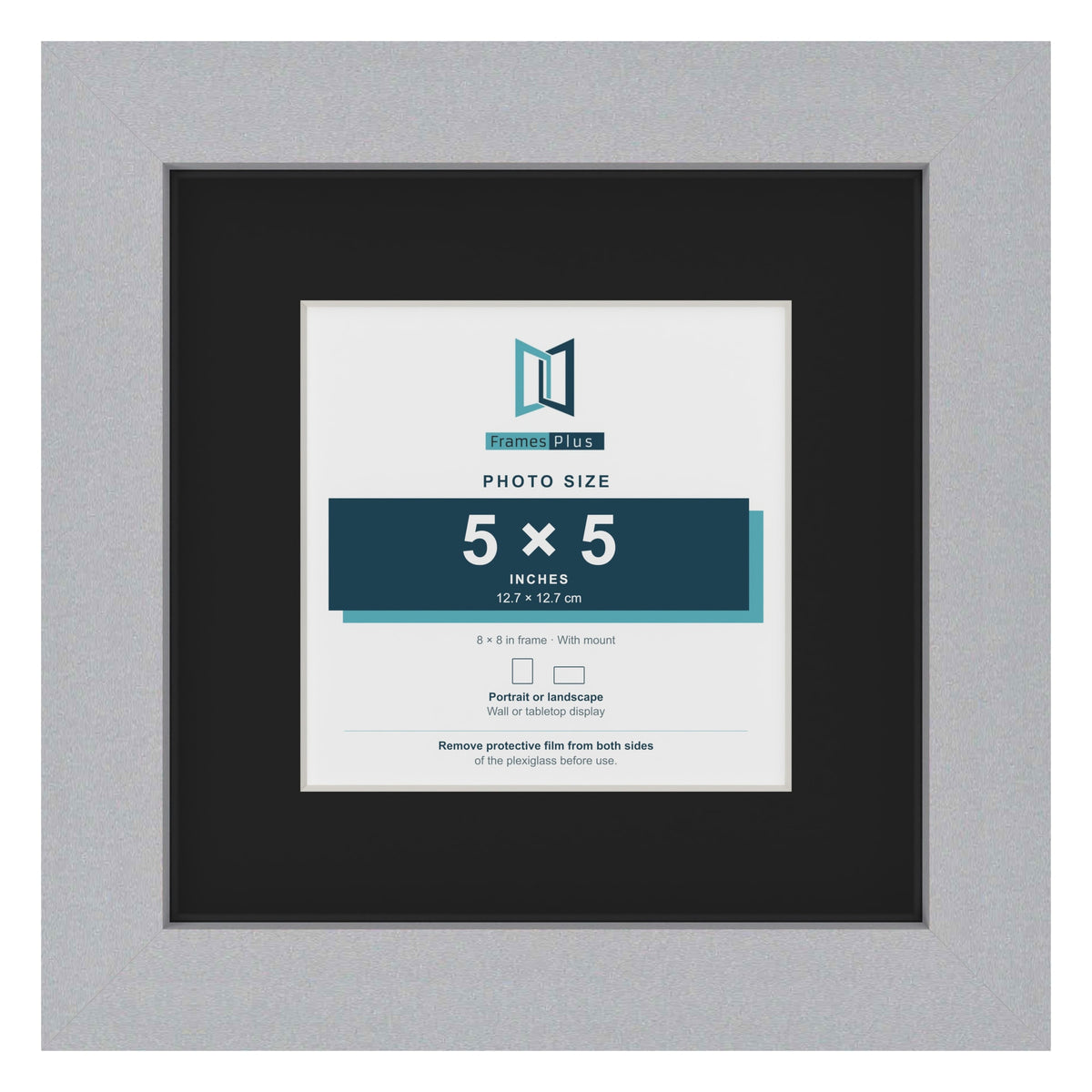 Silver 8 x 8 inch picture frame with a black mount for a 5 x 5 inch photo