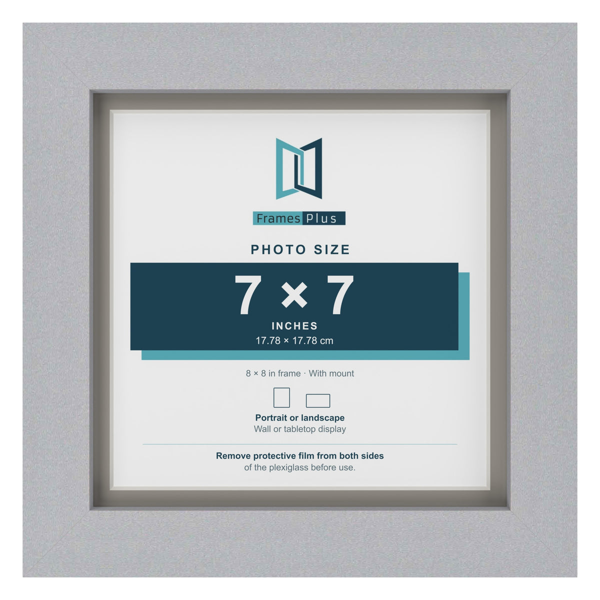 Silver 8 x 8 inch picture frame with a Dawn Grey mount for a 7 x 7 inch photo