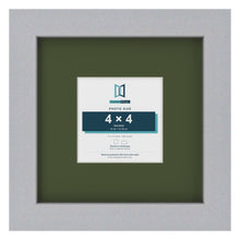 Silver 8 x 8 inch picture frame with a green mount for a 4 x 4 inch photo