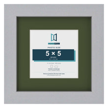 Silver 8 x 8 inch picture frame with a green mount for a 5 x 5 inch photo