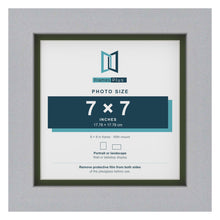Silver 8 x 8 inch picture frame with a green mount for a 7 x 7 inch photo