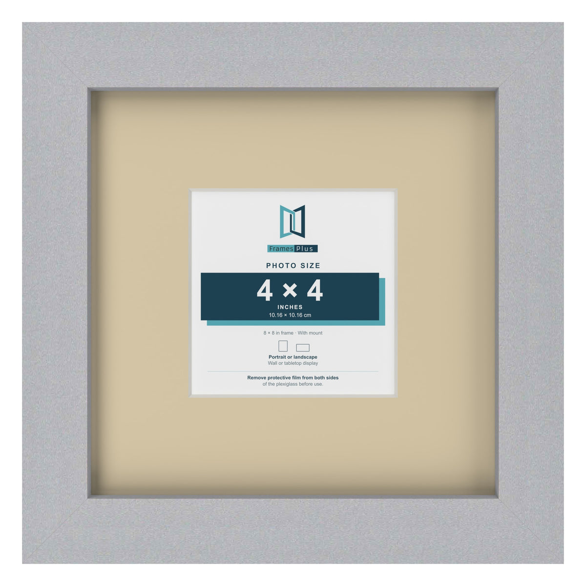 Silver 8 x 8 inch picture frame with an ivory mount for a 4 x 4 inch photo
