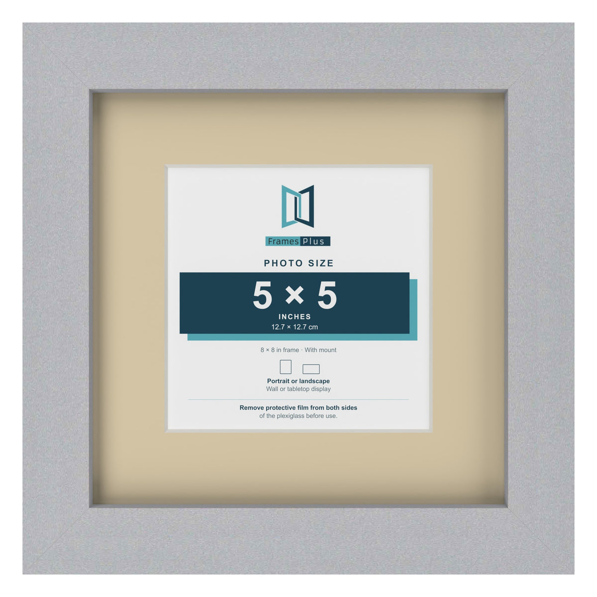 Silver 8 x 8 inch picture frame with an ivory mount for a 5 x 5 inch photo