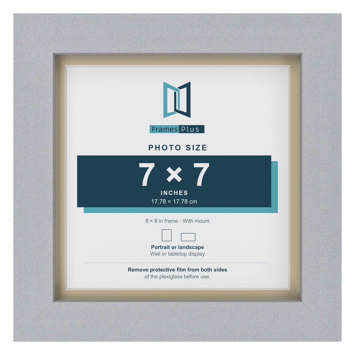 Silver 8 x 8 inch picture frame with an ivory mount for a 7 x 7 inch photo
