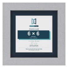 Silver 8 x 8 inch picture frame with a Pacific Blue mount for a 6 x 6 inch photo