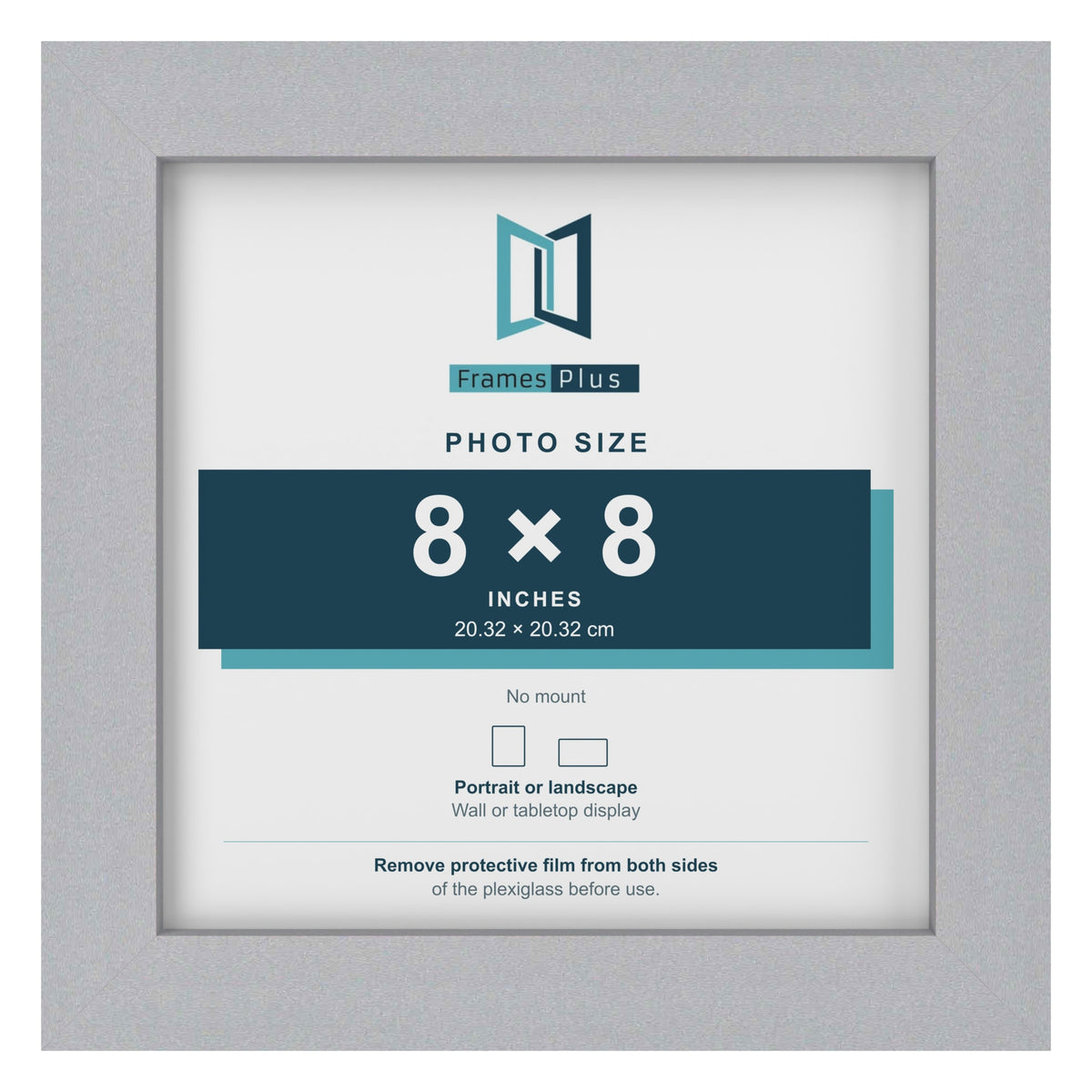 Silver picture frame for a 8 x 8 inch photo