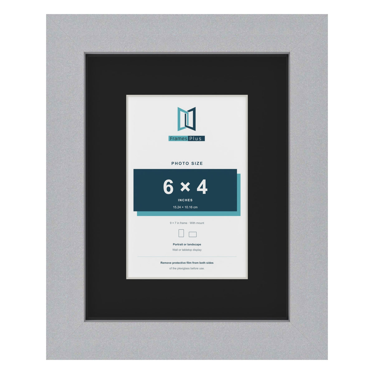 Silver 9 x 7 inch picture frame with a black mount for a 6 x 4 inch photo