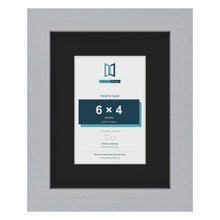 Silver 9 x 7 inch picture frame with a black mount for a 6 x 4 inch photo