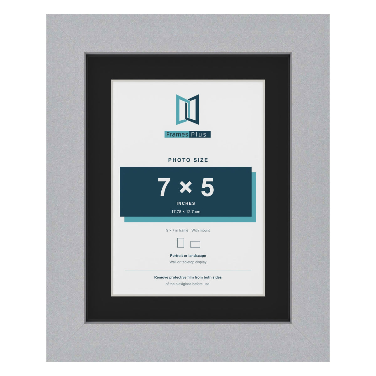 Silver 9 x 7 inch picture frame with a black mount for a 7 x 5 inch photo