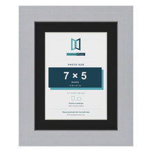 Silver 9 x 7 inch picture frame with a black mount for a 7 x 5 inch photo