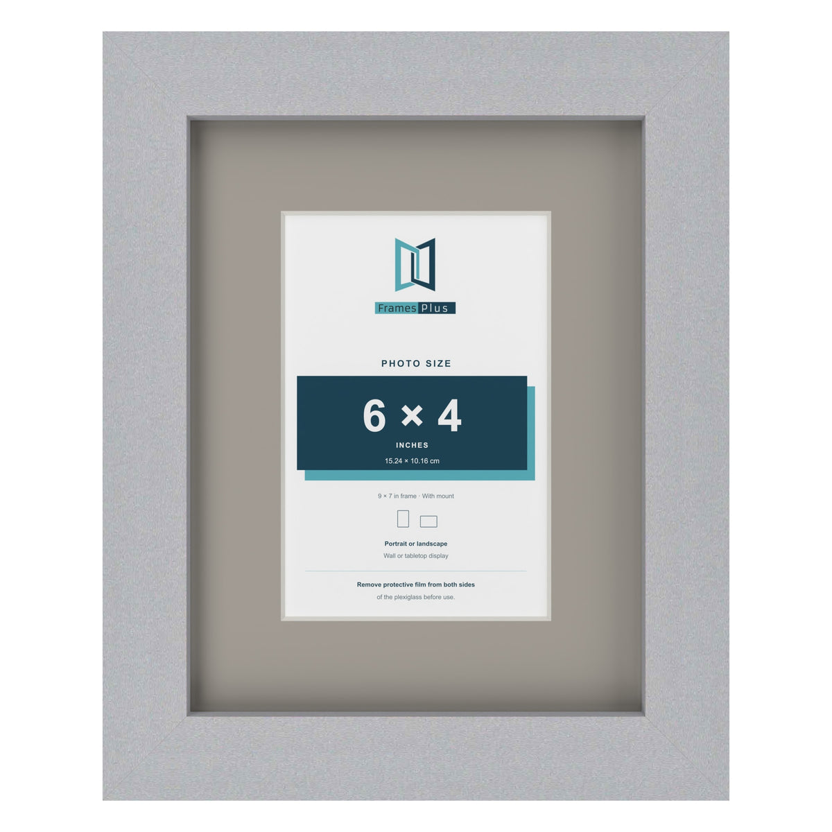 Silver 9 x 7 inch picture frame with a Dawn Grey mount for a 6 x 4 inch photo