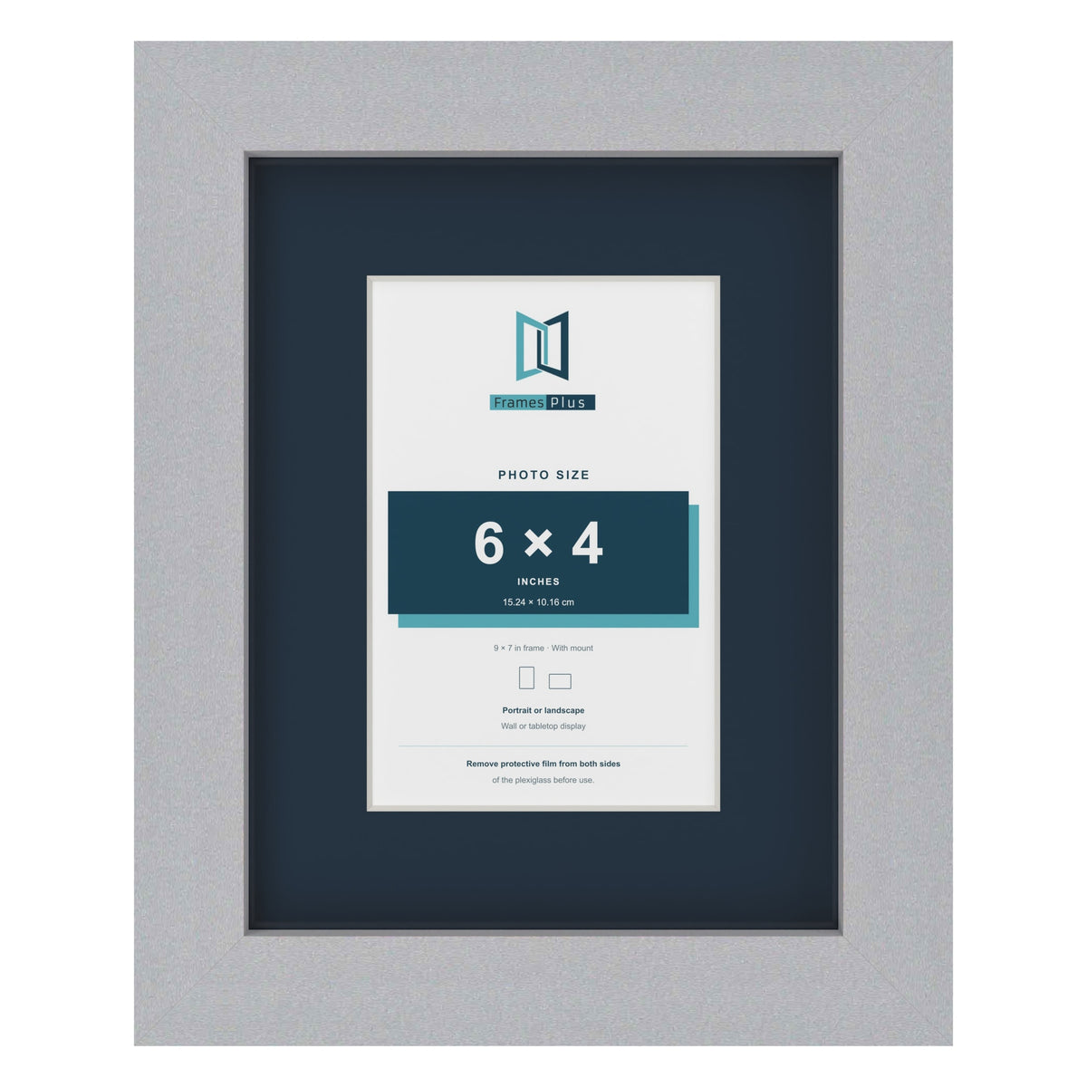 Silver 9 x 7 inch picture frame with a Pacific Blue mount for a 6 x 4 inch photo
