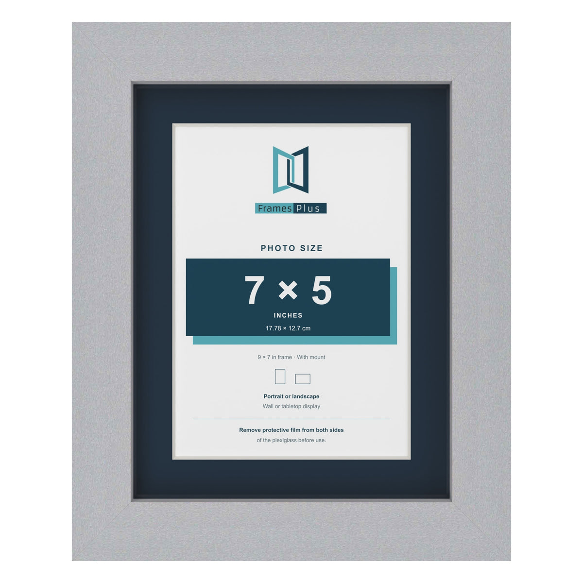 Silver 9 x 7 inch picture frame with a Pacific Blue mount for a 7 x 5 inch photo