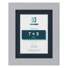 Silver 9 x 7 inch picture frame with a Pacific Blue mount for a 7 x 5 inch photo
