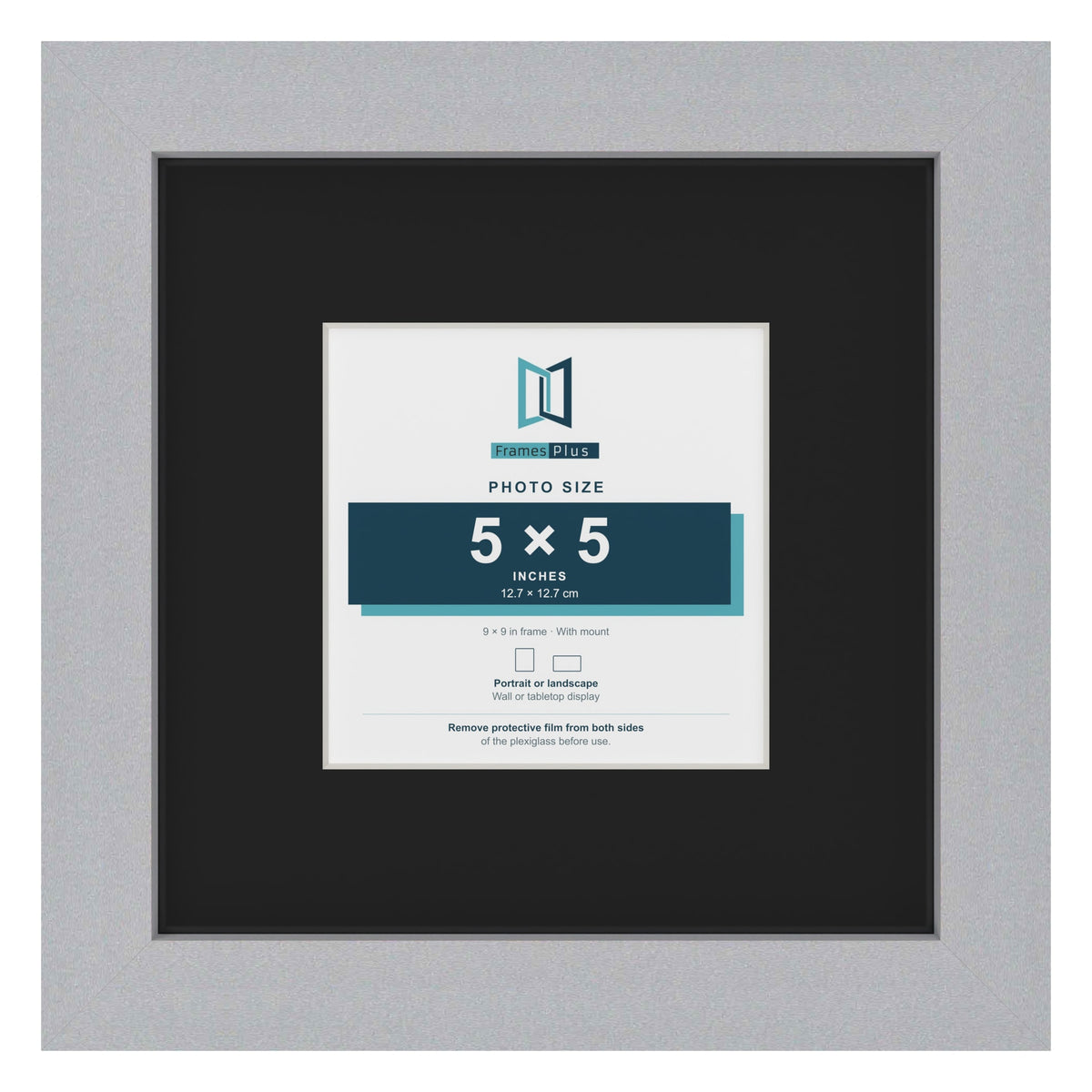 Silver 9 x 9 inch picture frame with a black mount for a 5 x 5 inch photo
