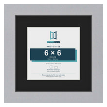 Silver 9 x 9 inch picture frame with a black mount for a 6 x 6 inch photo