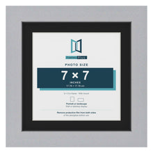 Silver 9 x 9 inch picture frame with a black mount for a 7 x 7 inch photo