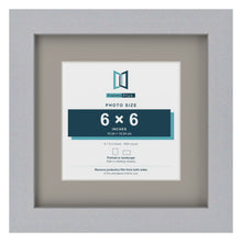 Silver 9 x 9 inch picture frame with a Dawn Grey mount for a 6 x 6 inch photo