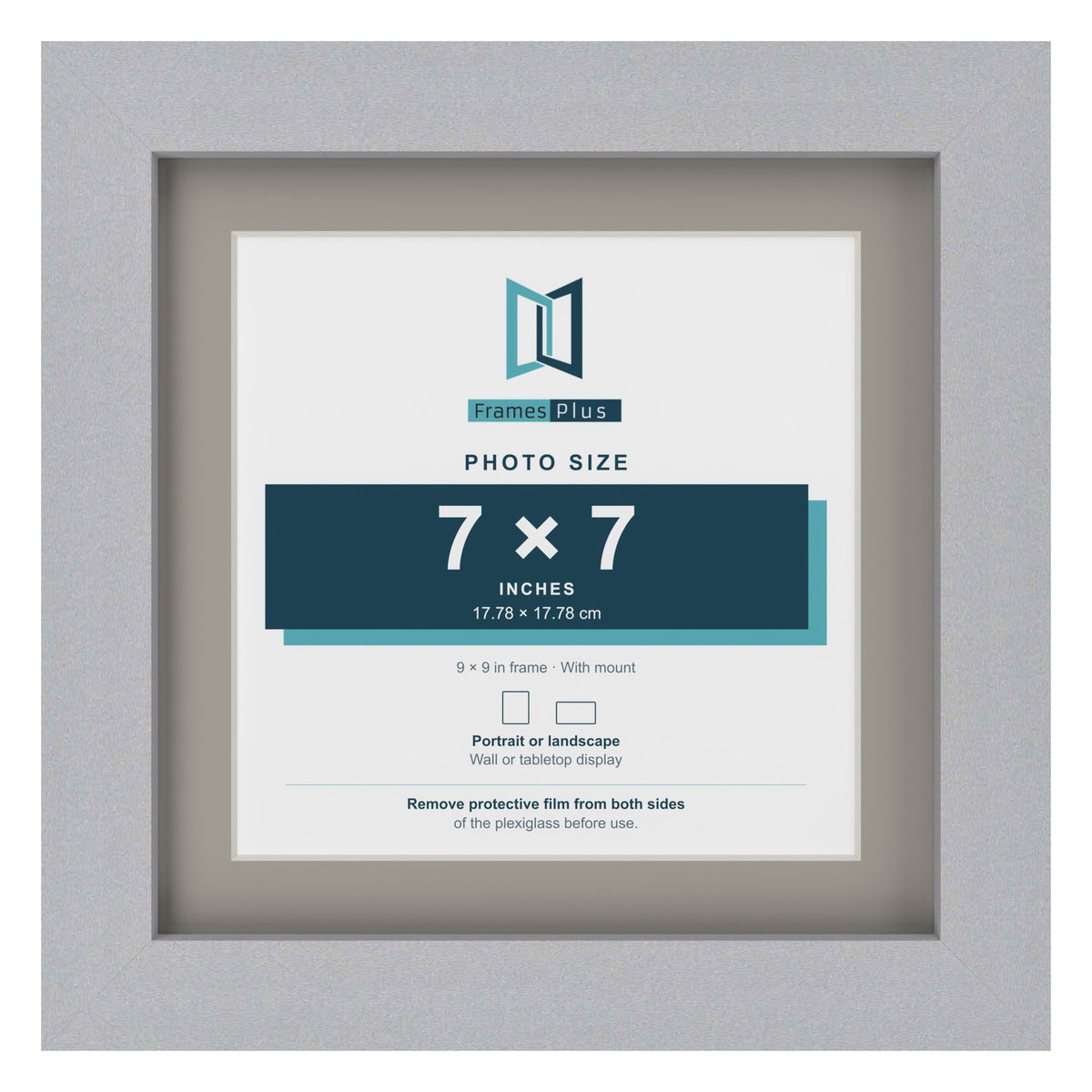 Silver 9 x 9 inch picture frame with a Dawn Grey mount for a 7 x 7 inch photo