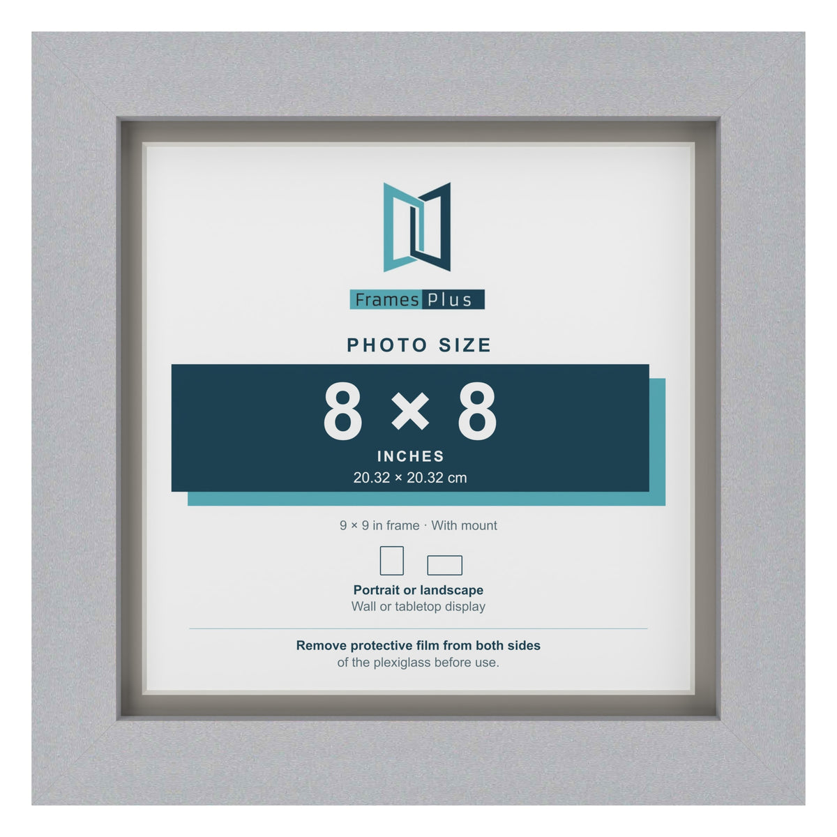 Silver 9 x 9 inch picture frame with a Dawn Grey mount for an 8 x 8 inch photo