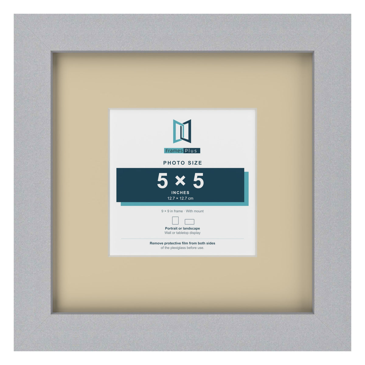 Silver 9 x 9 inch picture frame with an ivory mount for a 5 x 5 inch photo