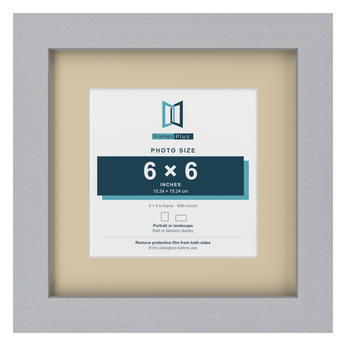 Silver 9 x 9 inch picture frame with an ivory mount for a 6 x 6 inch photo