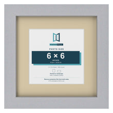 Silver 9 x 9 inch picture frame with an ivory mount for a 6 x 6 inch photo