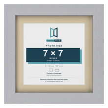 Silver 9 x 9 inch picture frame with an ivory mount for a 7 x 7 inch photo