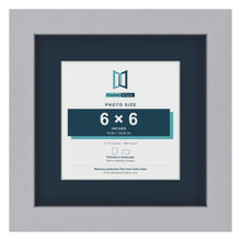 Silver 9 x 9 inch picture frame with a Pacific Blue mount for a 6 x 6 inch photo