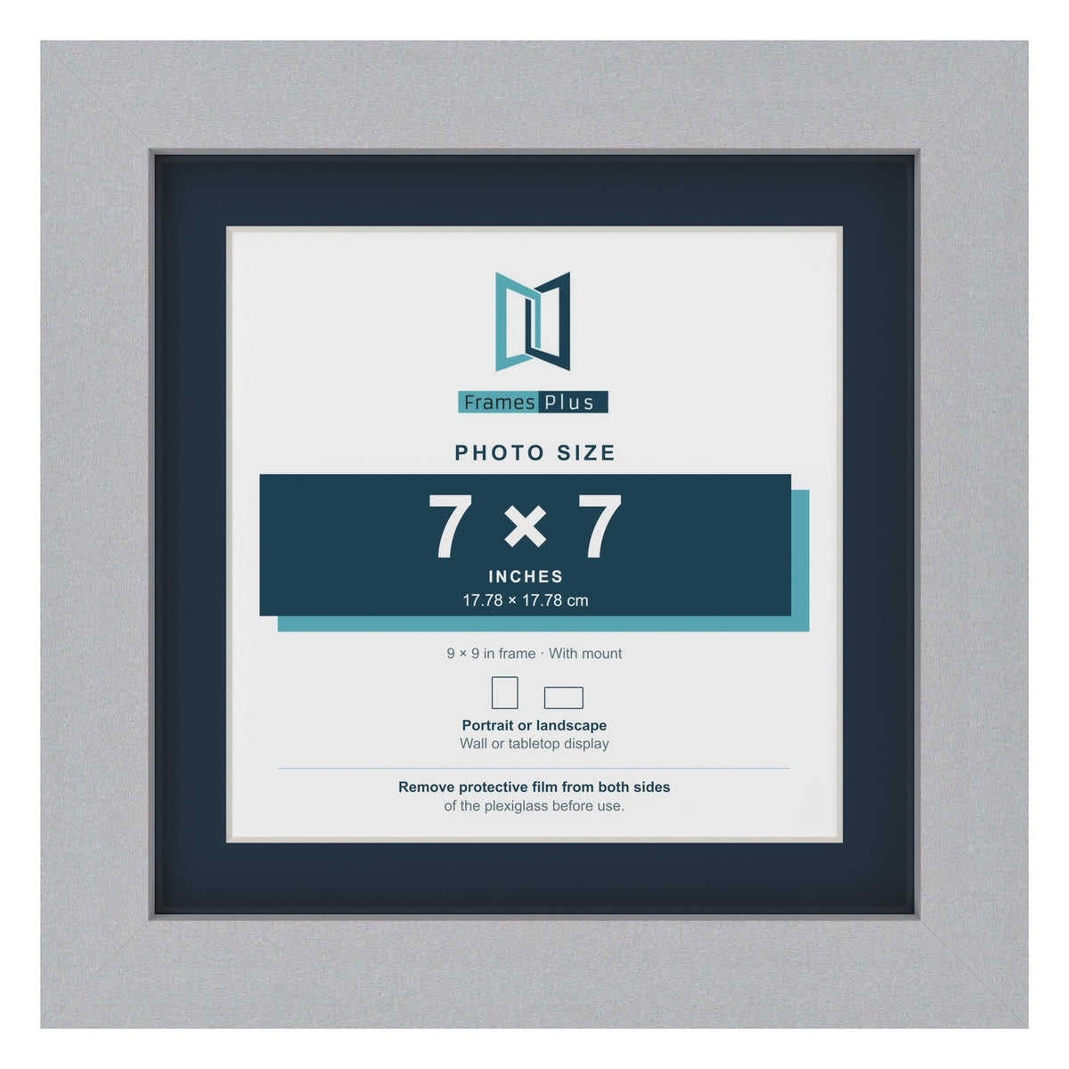 Silver 9 x 9 inch picture frame with a Pacific Blue mount for a 7 x 7 inch photo