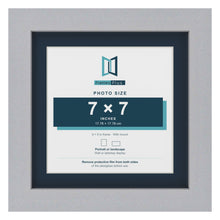 Silver 9 x 9 inch picture frame with a Pacific Blue mount for a 7 x 7 inch photo