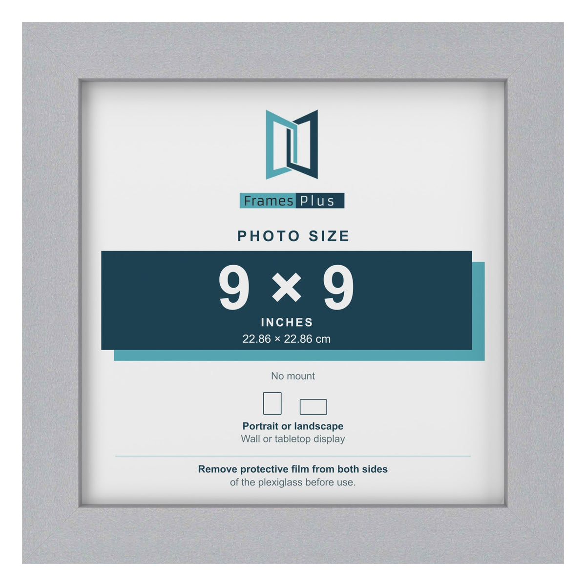 Silver picture frame for a 9 x 9 inch photo