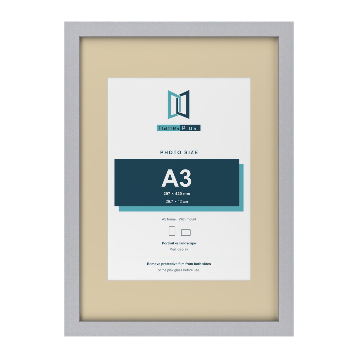 Silver A2 picture frame with an ivory mount for an A3 photo