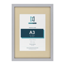 Silver A2 picture frame with an ivory mount for an A3 photo