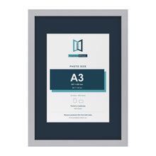 Silver A2 picture frame with a Pacific Blue mount for an A3 photo