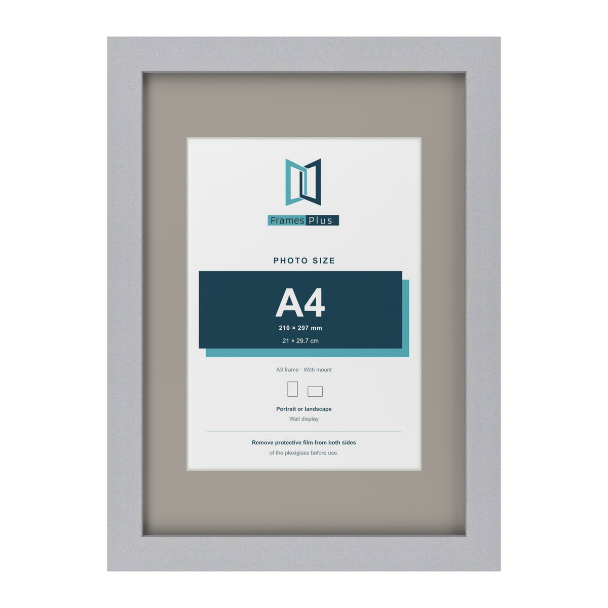 Silver A3 picture frame with a Dawn Grey mount for an A4 photo