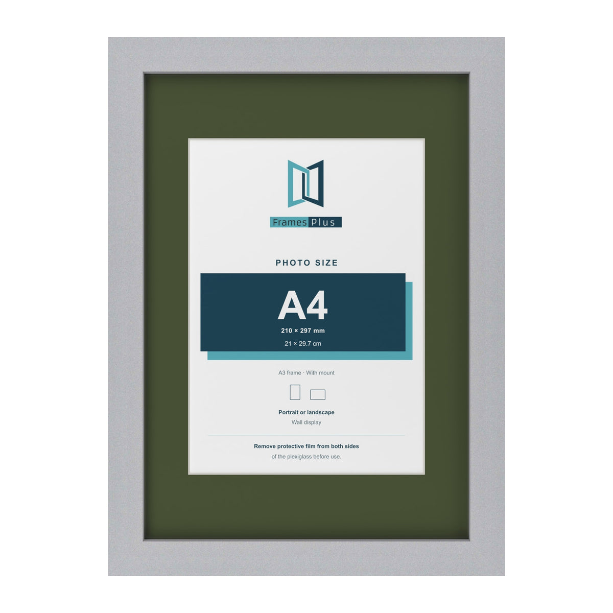 Silver A3 picture frame with a green mount for an A4 photo