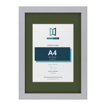 Silver A3 picture frame with a green mount for an A4 photo