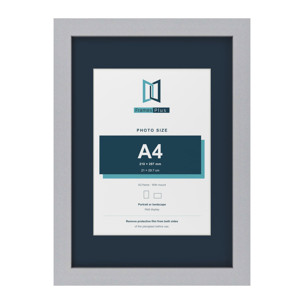 Silver A3 picture frame with a Pacific Blue mount for an A4 photo