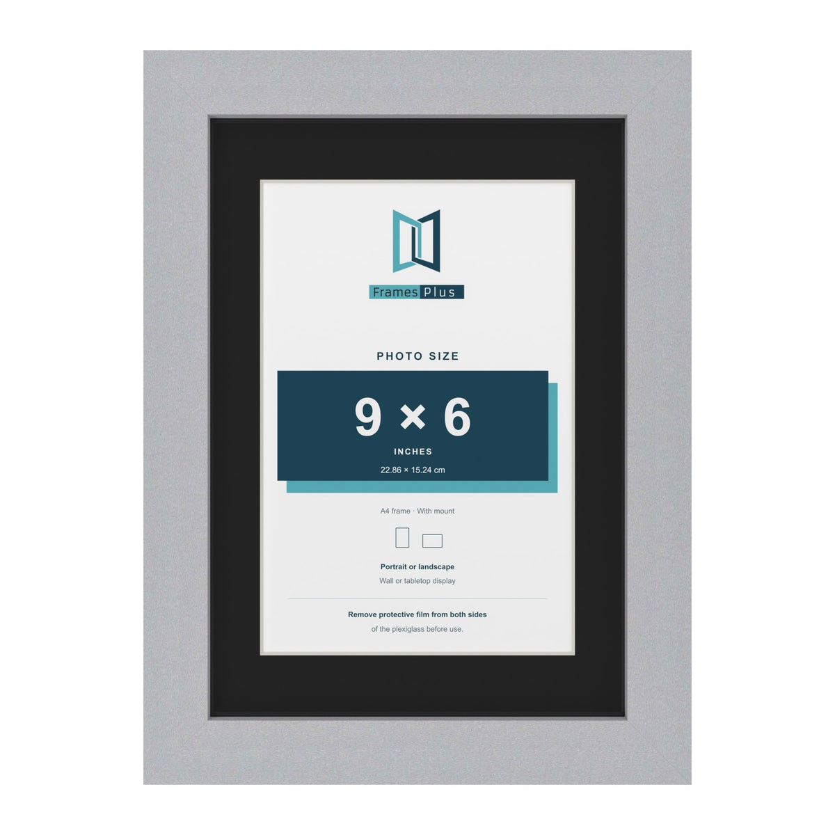 Silver A4 picture frame with a black mount for a 9 x 6 inch photo