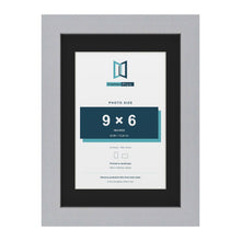 Silver A4 picture frame with a black mount for a 9 x 6 inch photo