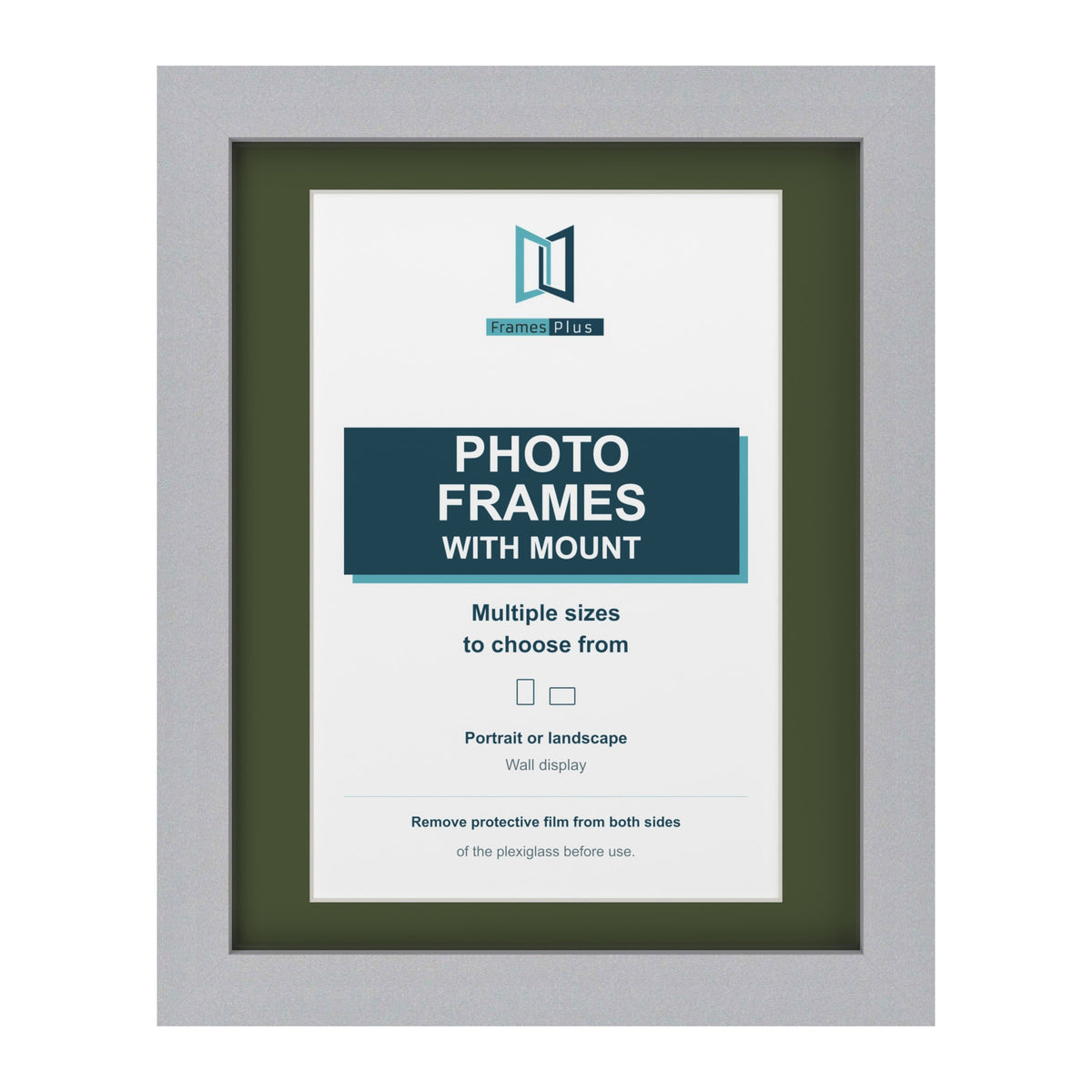 Silver picture frame with a green mount