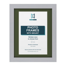 Silver picture frame with a green mount