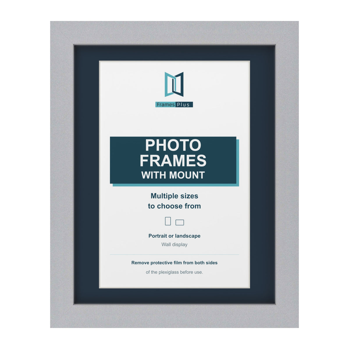 Silver picture frame with a Pacific Blue mount
